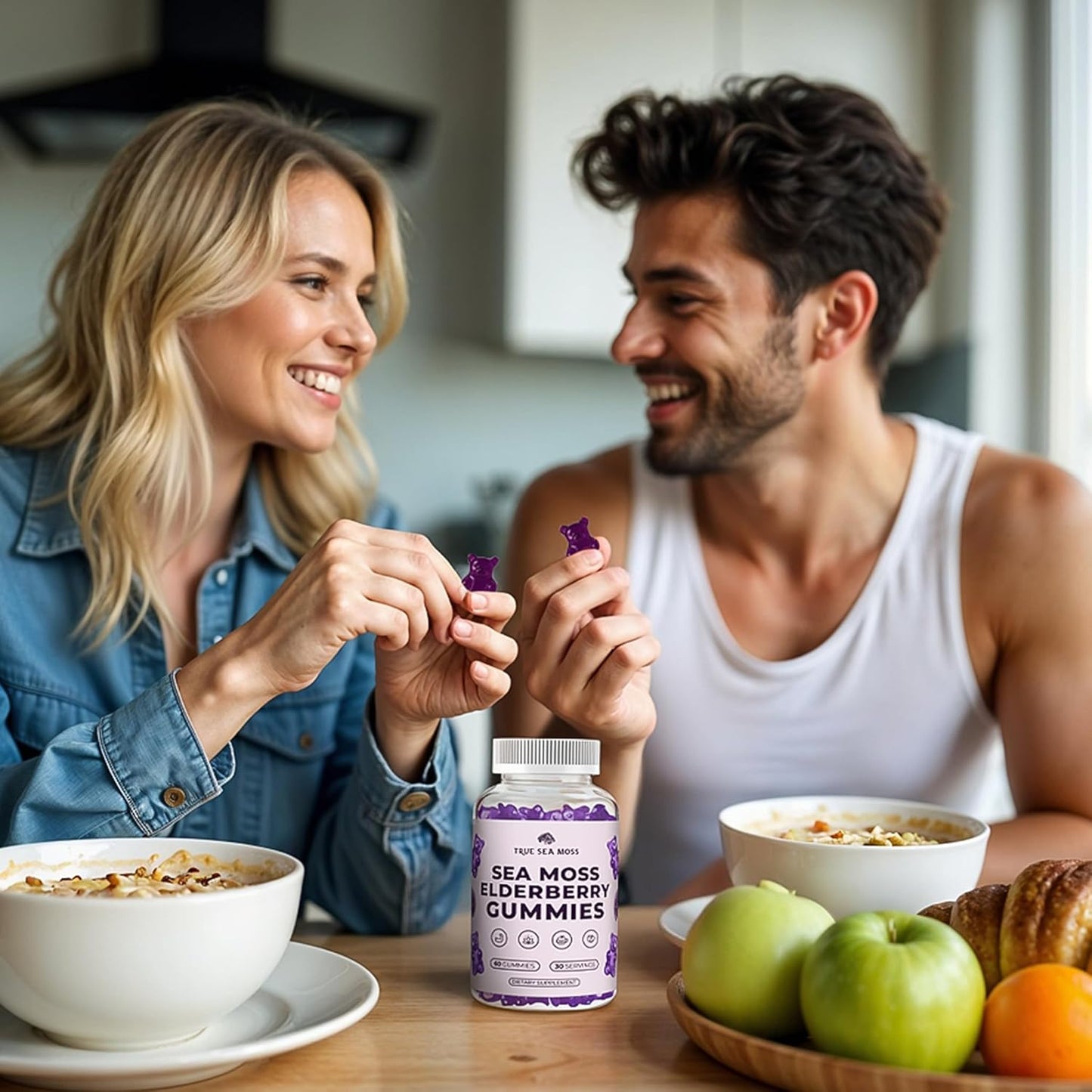 Sea Moss Gummies with Elderberry, Burdock Root & Bladderwrack – for Adults & Kids 4+ – Fruity Flavor – 60 Gummies