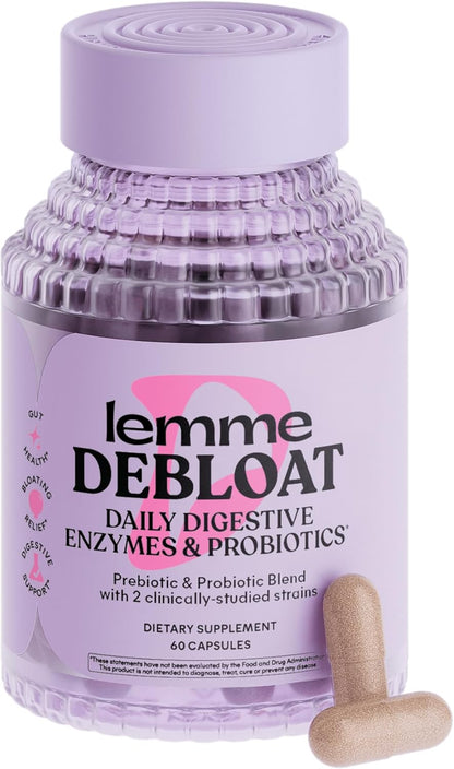 Debloat 3-In-1 Prebiotic, Probiotic & Digestive Enzyme Capsules for Bloating & Gas Relief - 2 Clinically Studied Probiotics W/5 Digestive Enzymes to Improve Digestion, Women & Men, (60 Count)