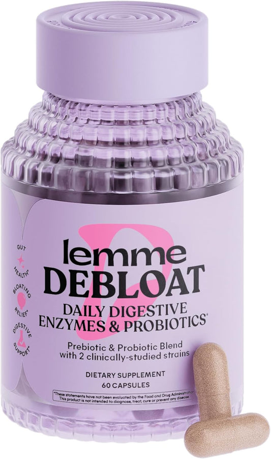 Debloat 3-In-1 Prebiotic, Probiotic & Digestive Enzyme Capsules for Bloating & Gas Relief - 2 Clinically Studied Probiotics W/5 Digestive Enzymes to Improve Digestion, Women & Men, (60 Count)
