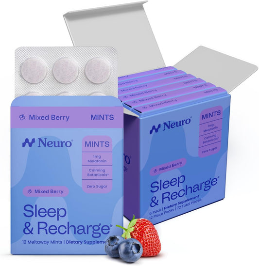 Sleep & Recharge Meltaway Mints - Sleep Aid for Adults with Melatonin 1Mg, Chamomile & Elderberry - Travel Essentials for Nighttime Relaxation & Healthy Rest Cycle - Mixed Berry (72 Ct)