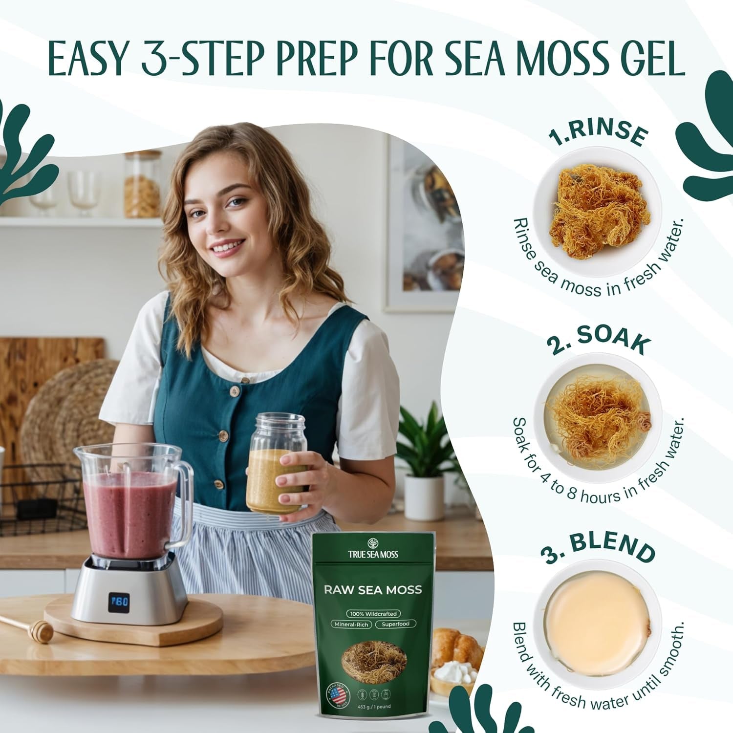 Raw Irish Sea Moss – Wildcrafted Sun-Dried Seaweed for Homemade Gel – 16Oz (1 Lb) Makes up to 200Oz Gel – Atlantic Harvested