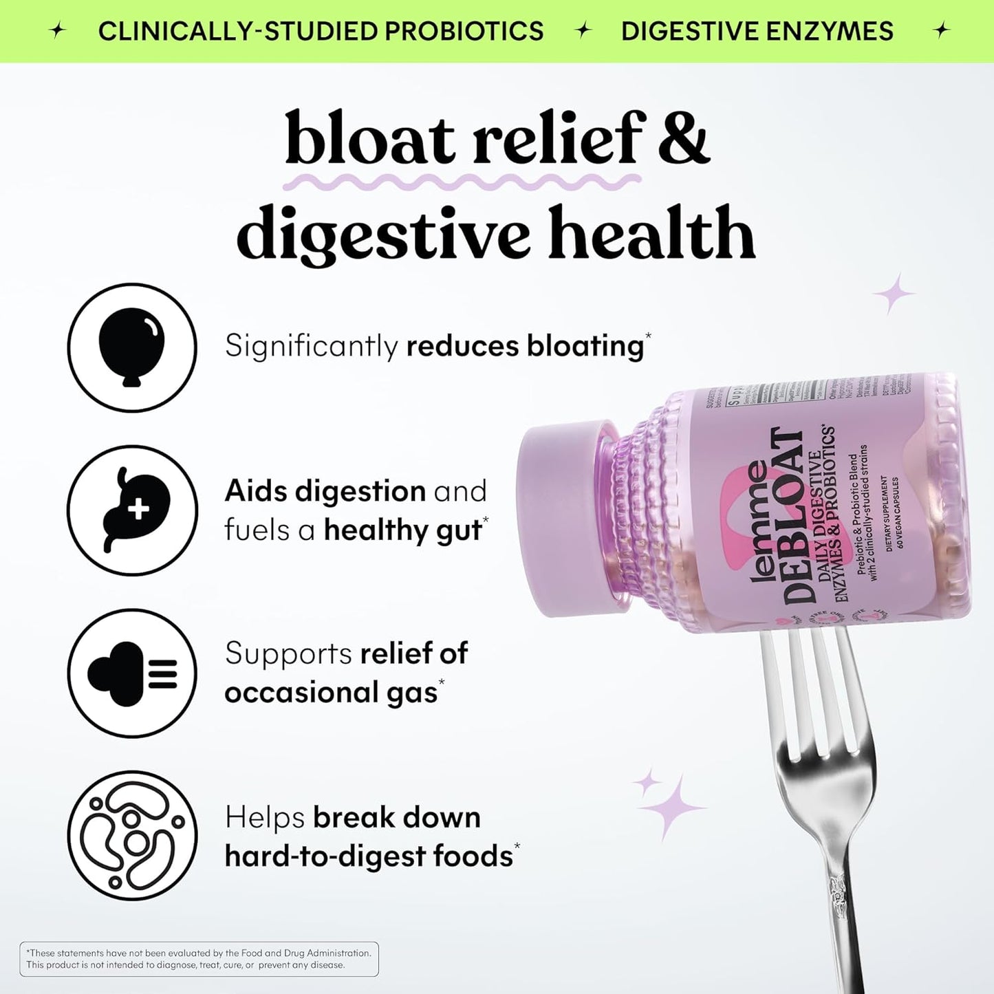 Debloat 3-In-1 Prebiotic, Probiotic & Digestive Enzyme Capsules for Bloating & Gas Relief - 2 Clinically Studied Probiotics W/5 Digestive Enzymes to Improve Digestion, Women & Men, (60 Count)